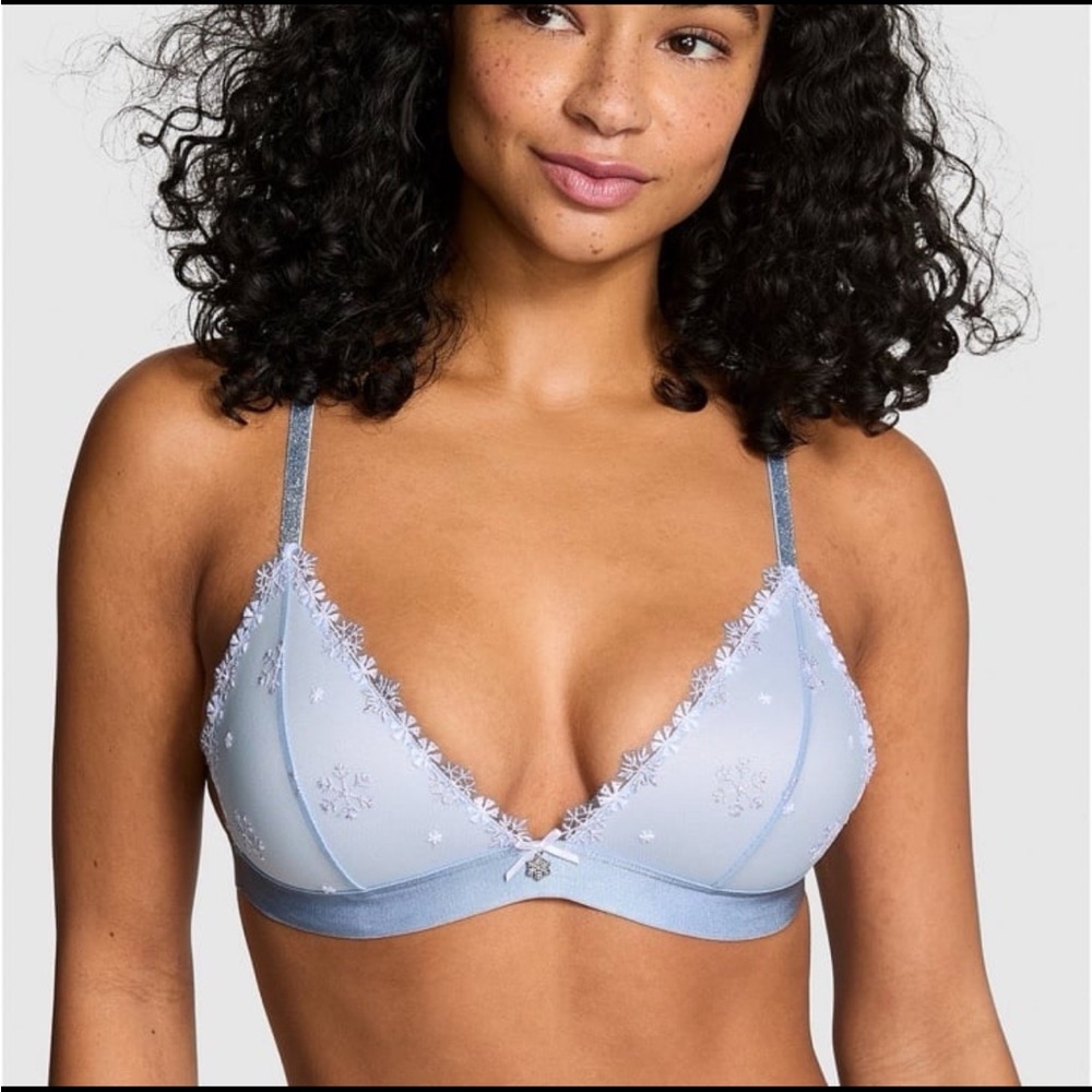 Victoria secret PINK Wink Push Up Triangle Bra icy blue snowflake glitter XL